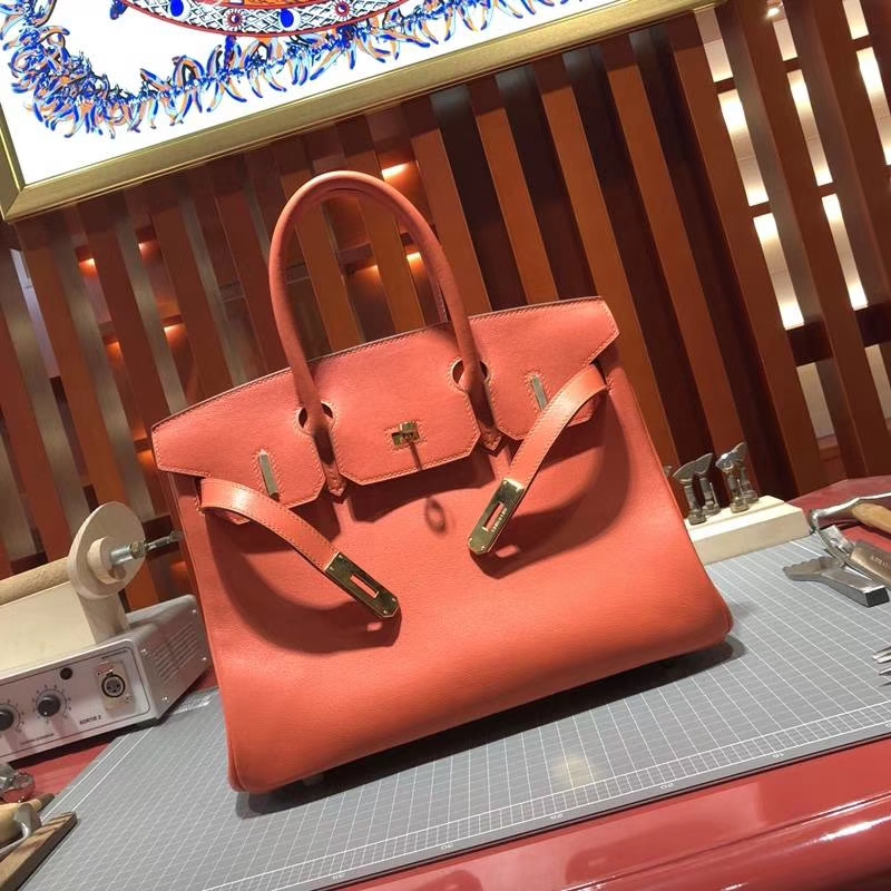 Hermes Birkin30CM 爱马仕火焰橙原厂Swift牛皮铂金包 金扣