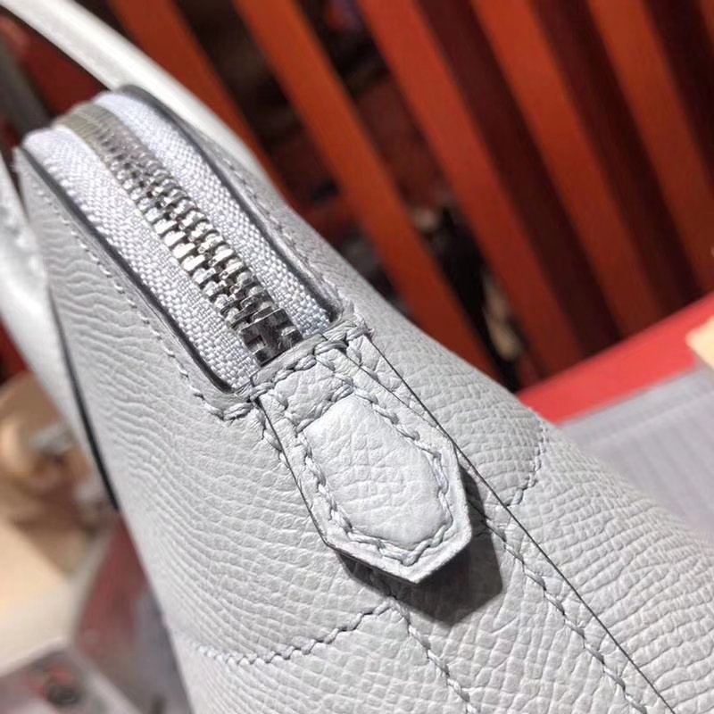 爱马仕包包批发 Hermes Bolide27CM 海鸥灰十字纹牛皮保龄球包