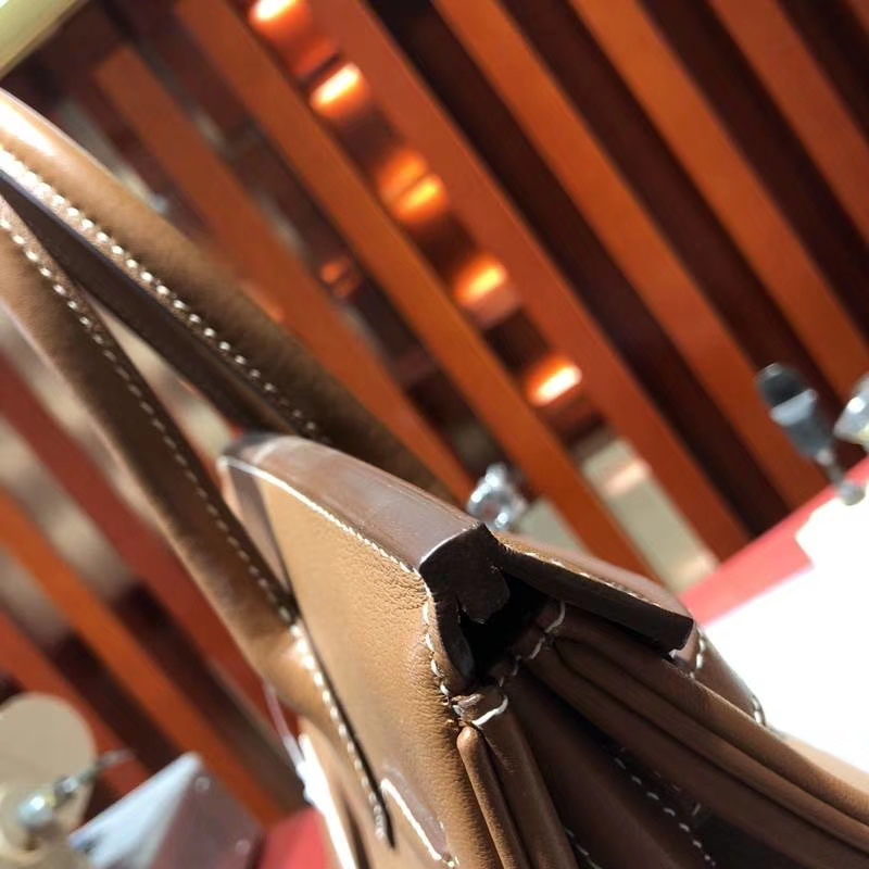 爱马仕铂金包尺寸 Hermes Birkin30CM 土黄色原厂Swift牛皮 银扣