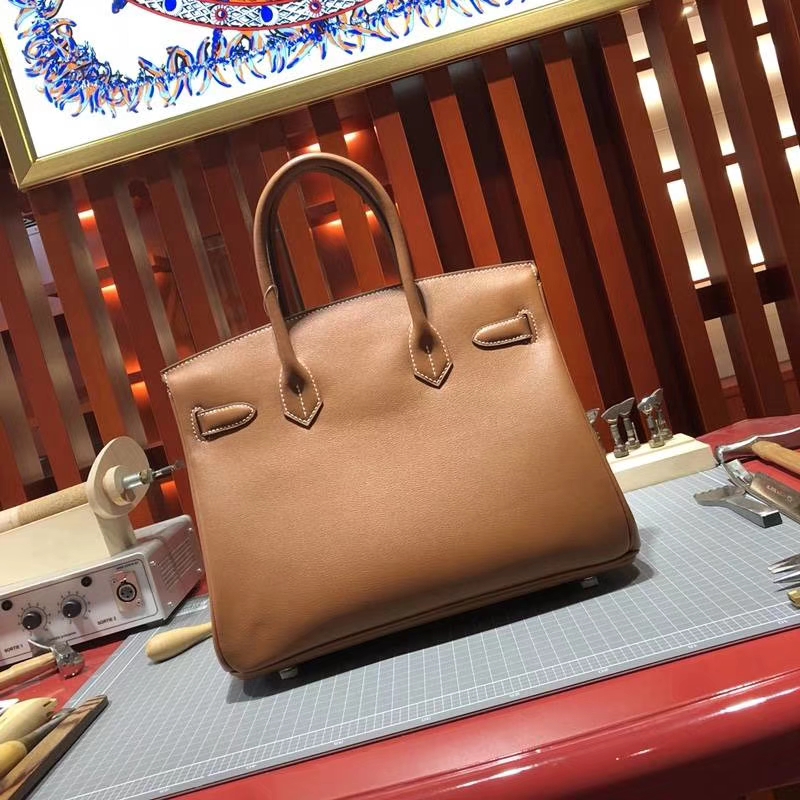 爱马仕铂金包尺寸 Hermes Birkin30CM 土黄色原厂Swift牛皮 银扣