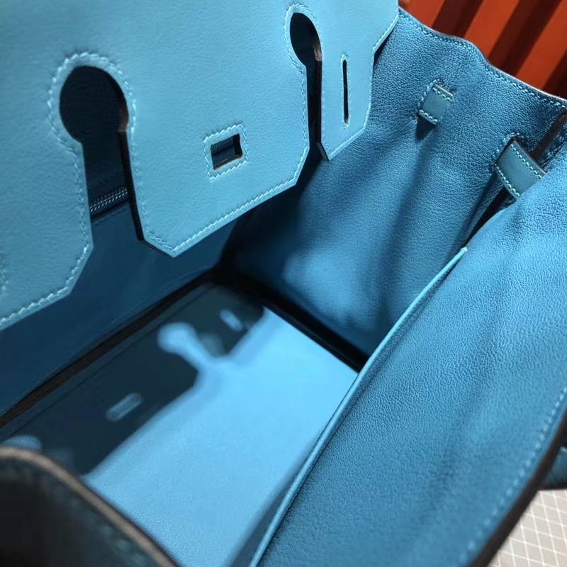 爱马仕包包官网 Hermes Birkin30CM 松石蓝原厂Swift牛皮铂金包 银扣