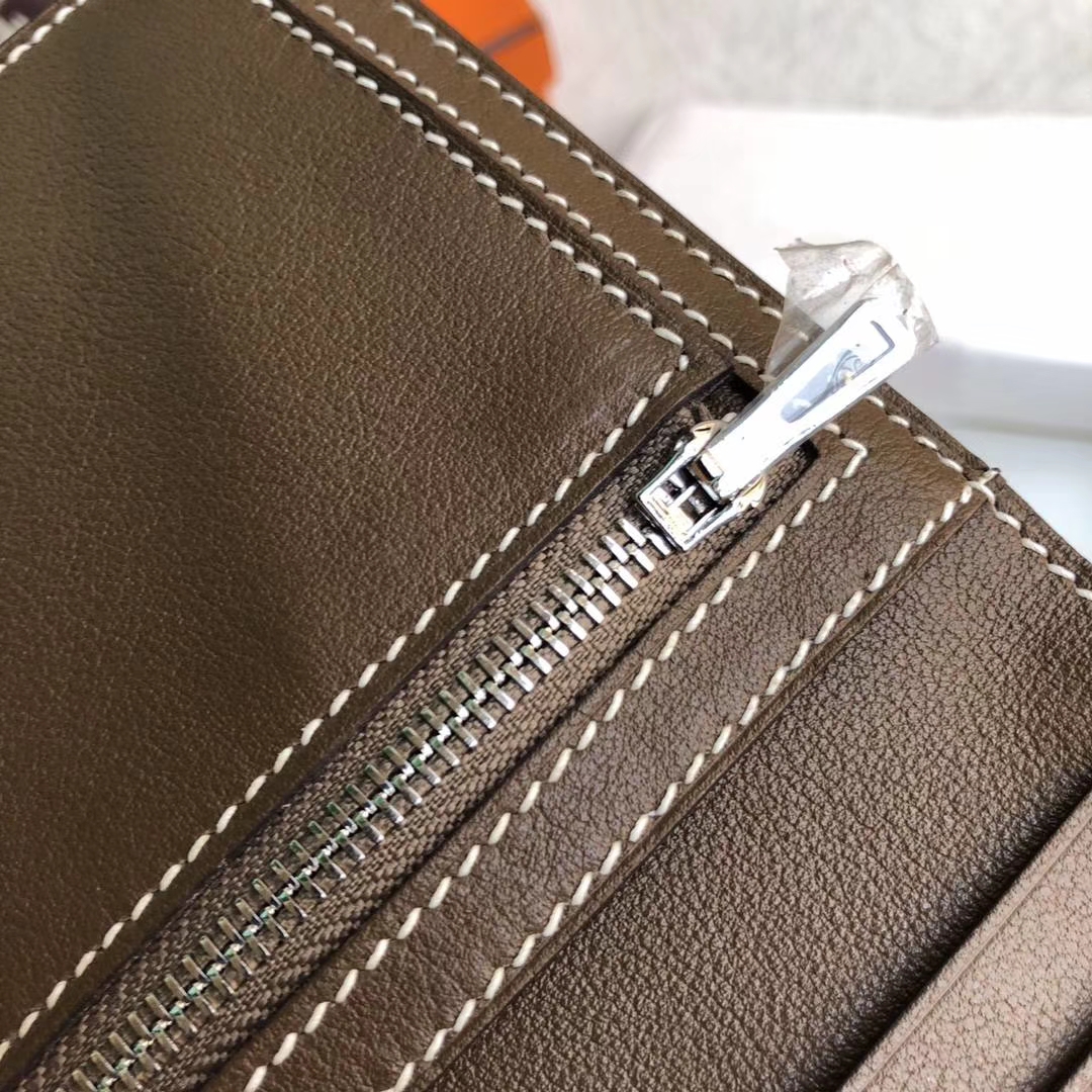 Hermes Bearn钱夹 爱马仕大象灰顶级Swift牛皮H扣短款钱包卡包 银扣