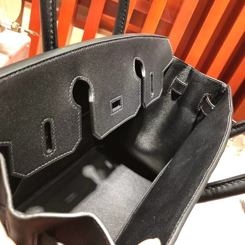 Hermes包包官网 爱马仕原厂Swift牛皮Birkin30铂金包 黑色 银扣