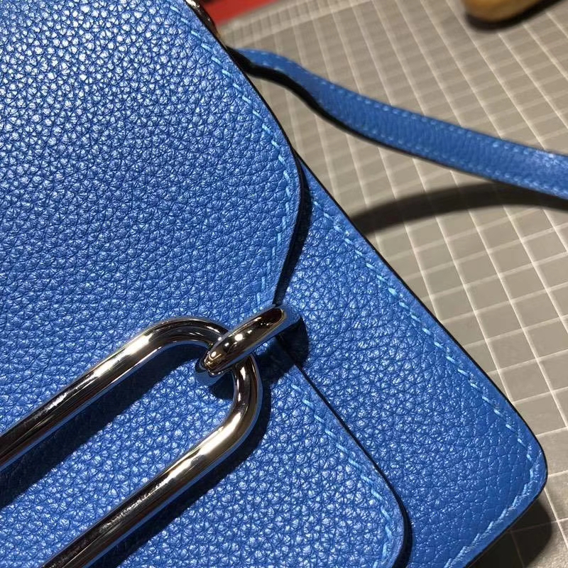 爱马仕猪鼻子包 Hermes Roulis19CM 希腊蓝原厂Evercolor皮单肩斜挎包 银扣