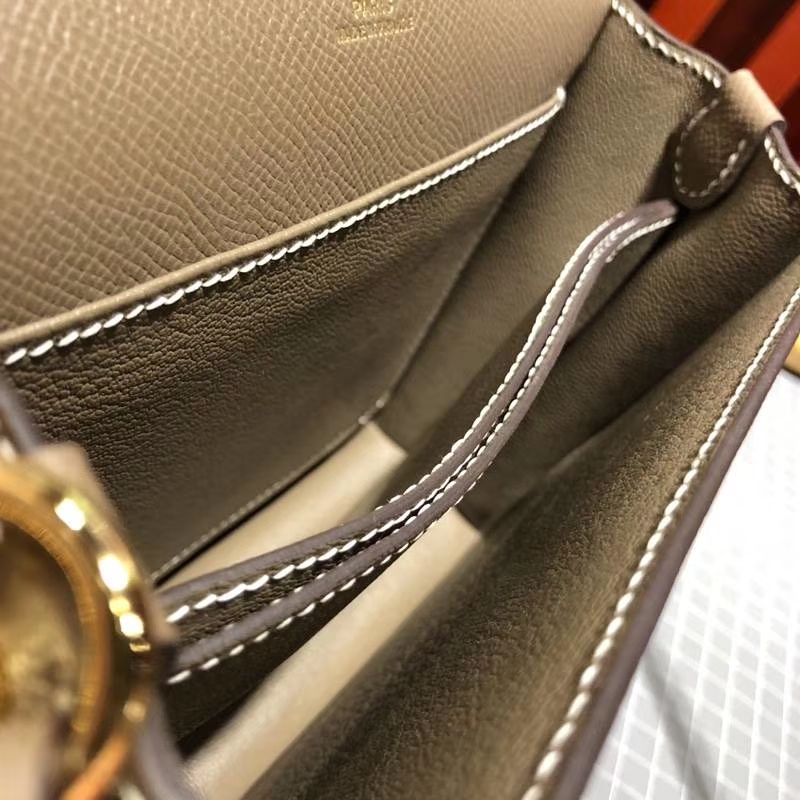 Hermes Roulis19cm 爱马仕大象灰手掌纹牛皮Roulis19cm猪鼻子包 金扣