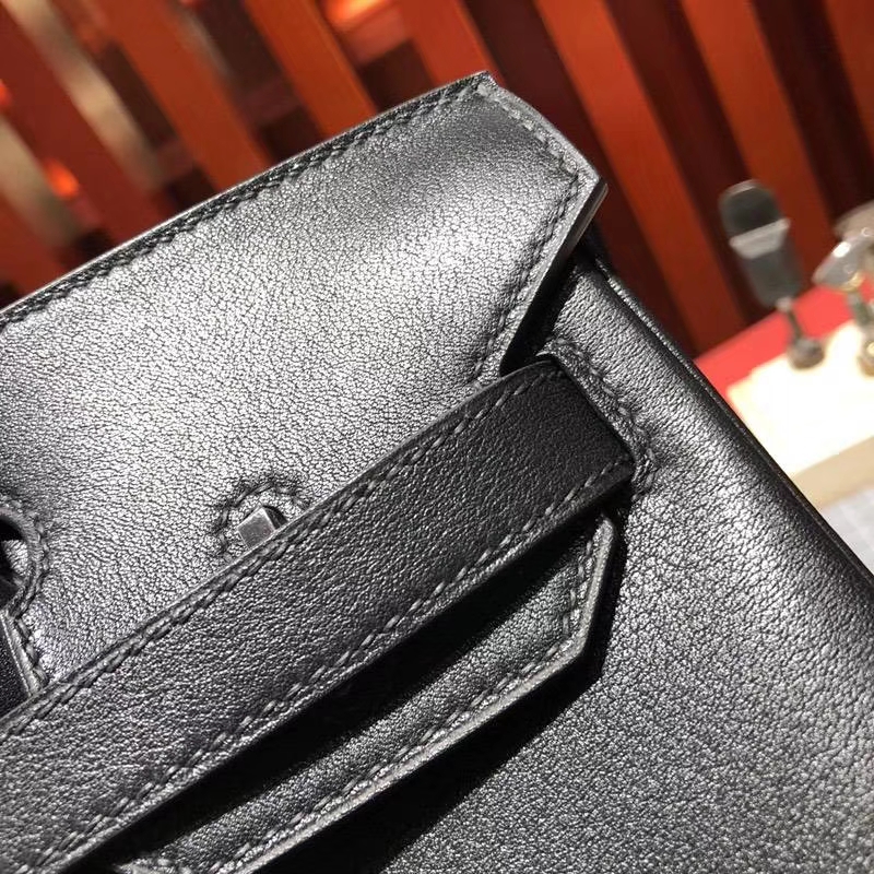Hermes包包官网 爱马仕原厂Swift牛皮Birkin30铂金包 黑色 银扣