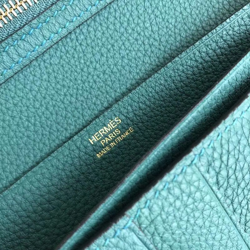 Hermes Bearn钱夹 爱马仕原厂荔枝纹牛皮H扣西装夹钱包 苹果绿 金扣