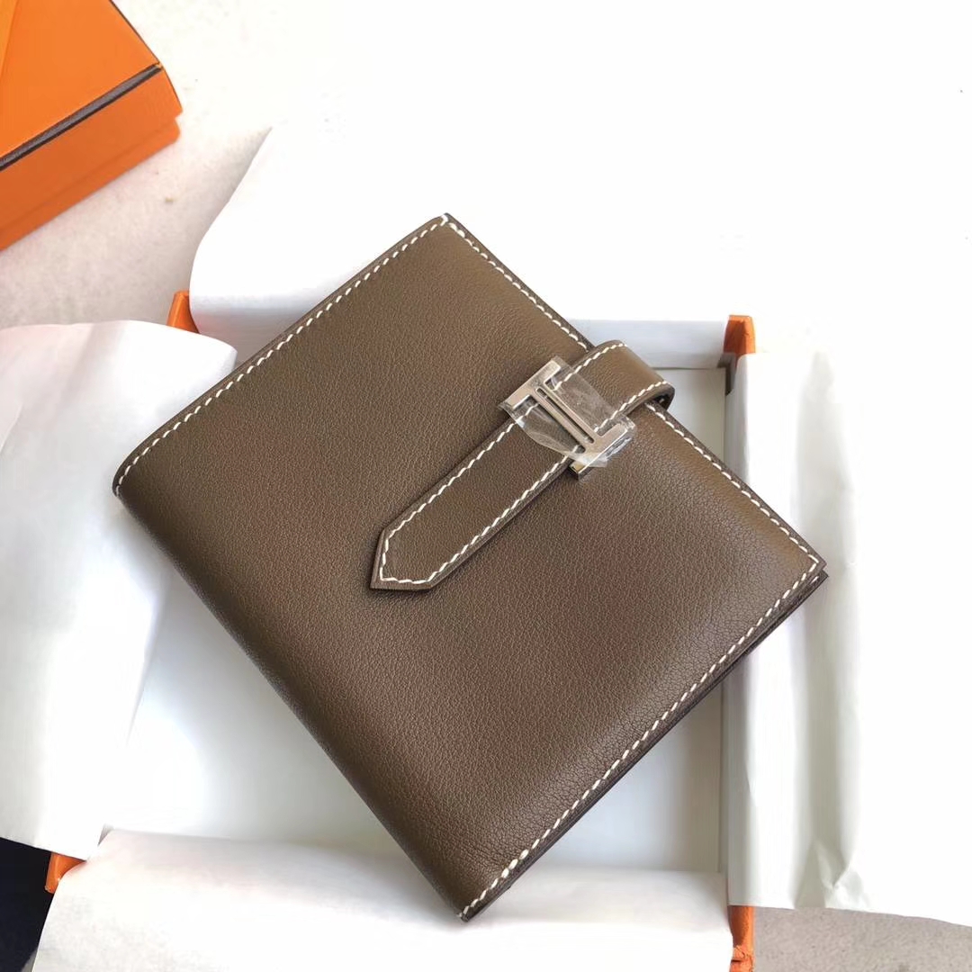 Hermes Bearn钱夹 爱马仕大象灰顶级Swift牛皮H扣短款钱包卡包 银扣