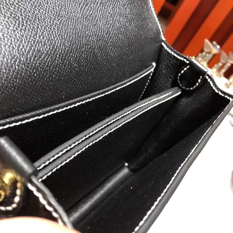 Hermes Roulis19CM 爱马仕Epsom牛皮猪鼻子包单肩斜挎女包 黑色 金扣