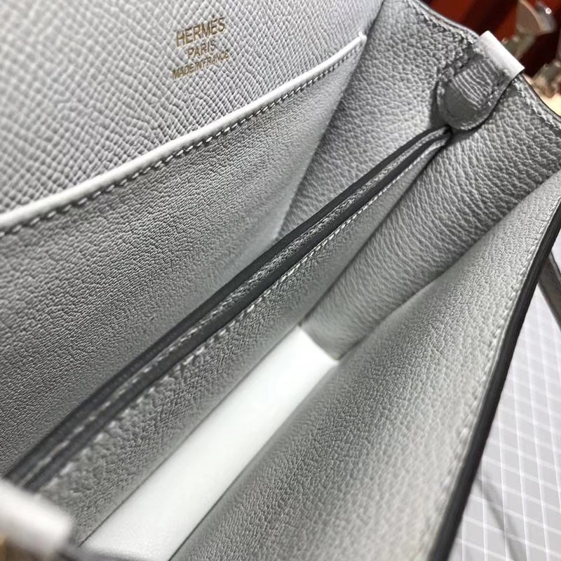 爱马仕包包官网 Hermes Roulis19CM 海鸥灰十字纹牛皮猪鼻子包 金扣