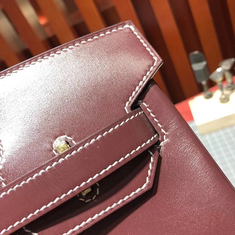 爱马仕Birkin包包 Hermes宝石红原厂Box牛皮Birkin30CM铂金包 金扣