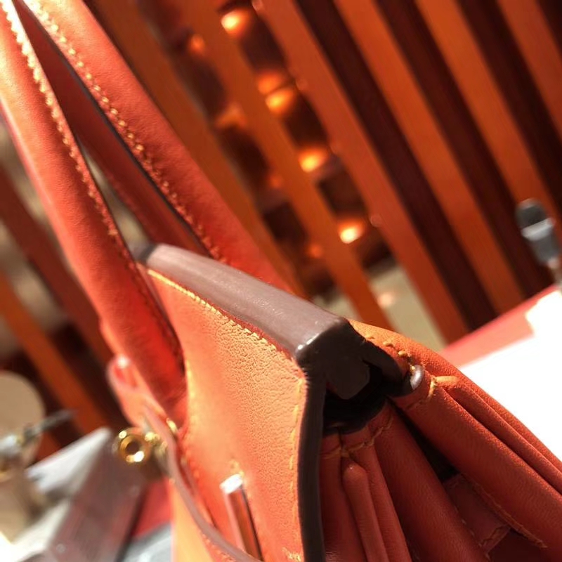 Hermes Birkin30CM 爱马仕火焰橙原厂Swift牛皮铂金包 金扣