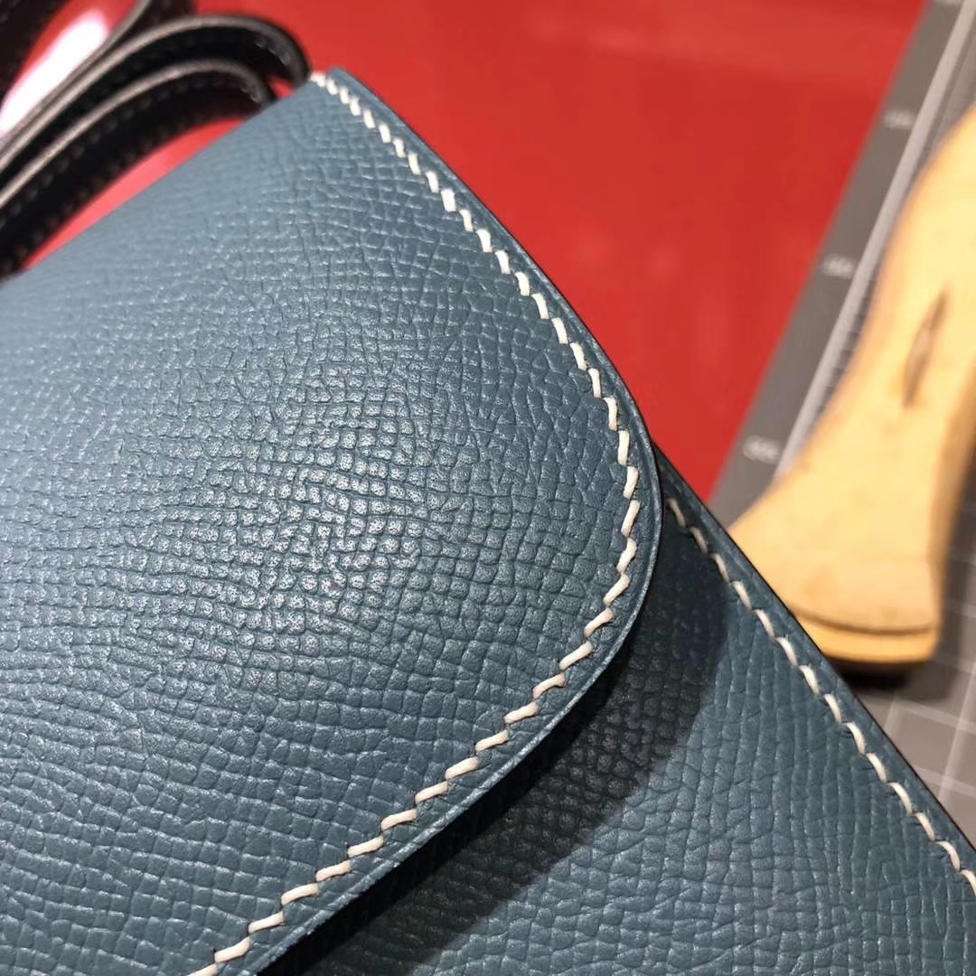 Hermes Constance19CM 爱马仕牛仔蓝原厂epsom牛皮空姐包 金扣
