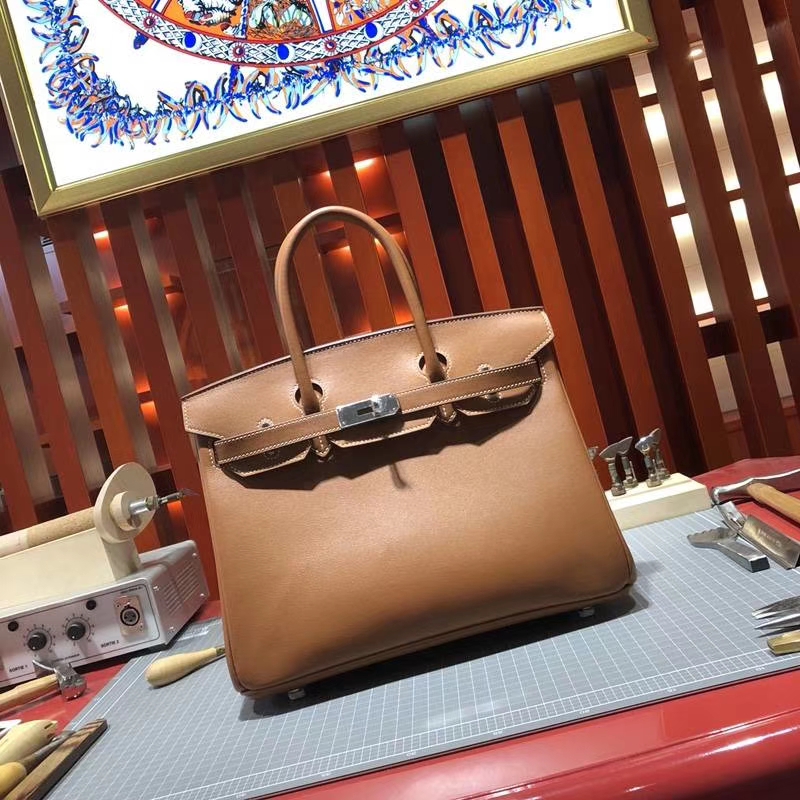 爱马仕铂金包尺寸 Hermes Birkin30CM 土黄色原厂Swift牛皮 银扣