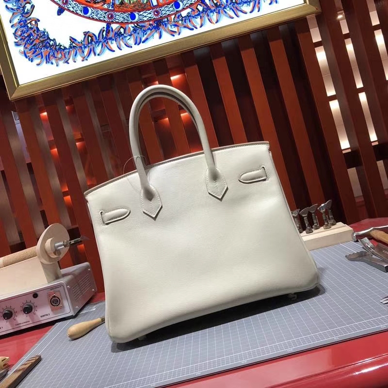 爱马仕Birkin包包 Hermes奶昔白原厂Swift牛皮铂金包Birkin30CM 金扣