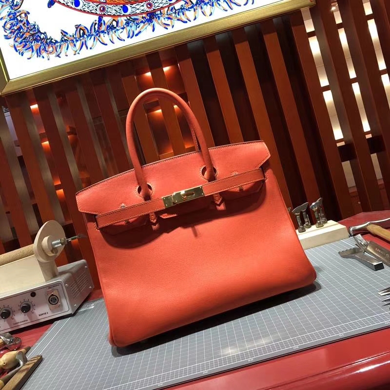 Hermes Birkin30CM 爱马仕火焰橙原厂Swift牛皮铂金包 金扣