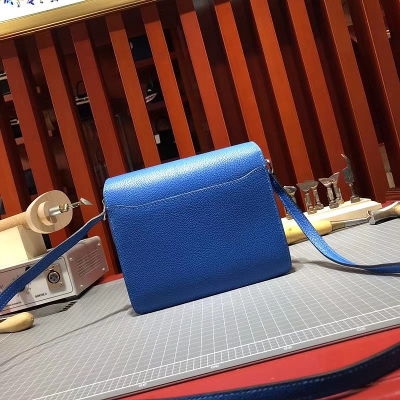 爱马仕猪鼻子包 Hermes Roulis19CM 希腊蓝原厂Evercolor皮单肩斜挎包 银扣