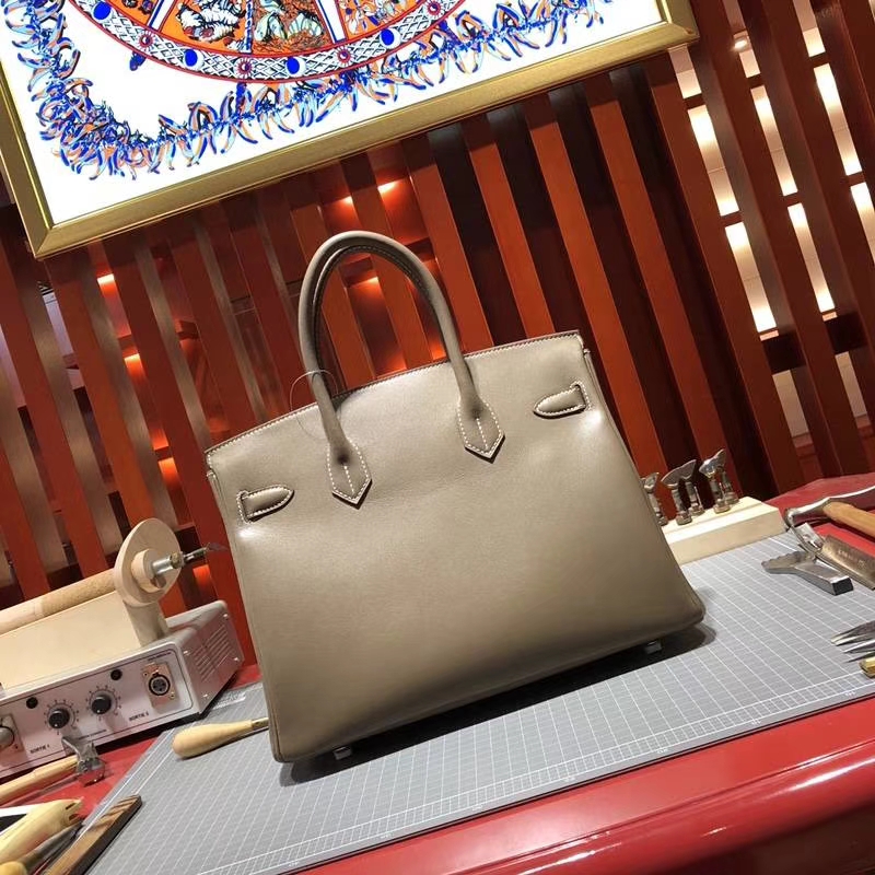 Hermes Birkin30CM 爱马仕大象灰原厂Swift牛皮铂金包 金扣
