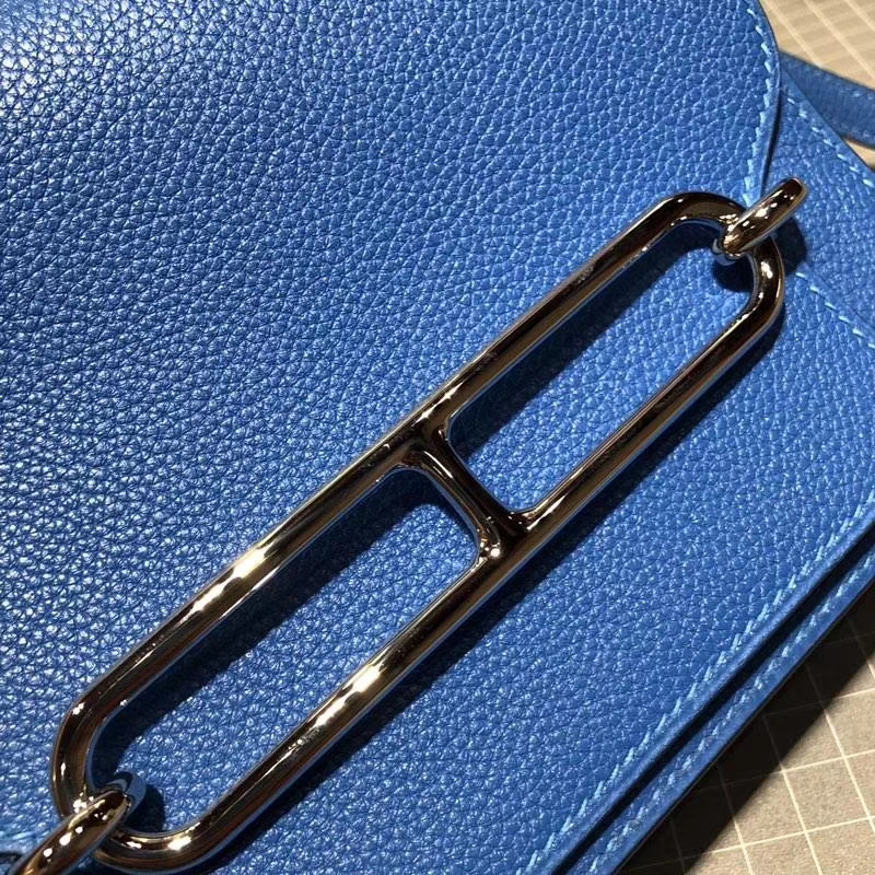 爱马仕猪鼻子包 Hermes Roulis19CM 希腊蓝原厂Evercolor皮单肩斜挎包 银扣