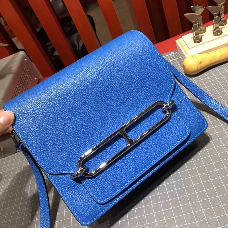 爱马仕猪鼻子包 Hermes Roulis19CM 希腊蓝原厂Evercolor皮单肩斜挎包 银扣