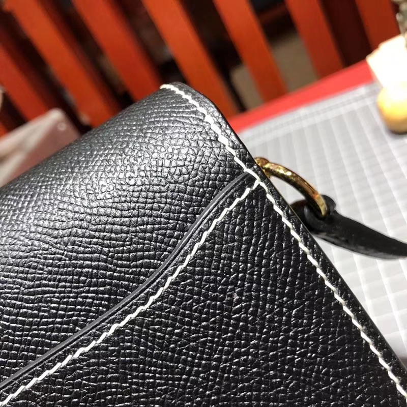 Hermes Roulis19CM 爱马仕Epsom牛皮猪鼻子包单肩斜挎女包 黑色 金扣