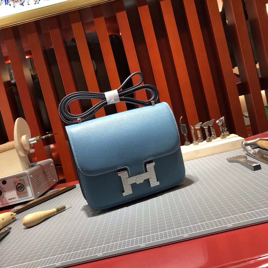 爱马仕康斯坦包尺寸 Hermes Constance19CM 牛仔蓝原厂epsom牛皮