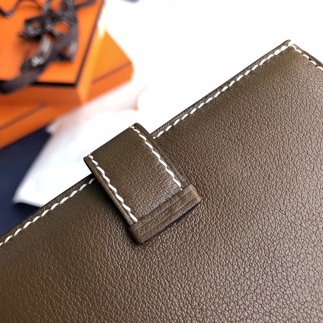 Hermes Bearn钱夹 爱马仕大象灰顶级Swift牛皮H扣短款钱包卡包 银扣
