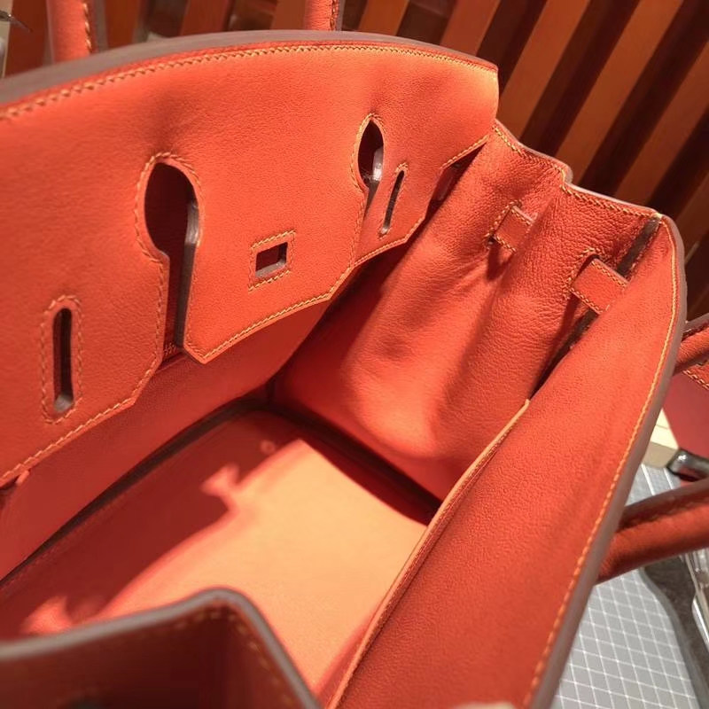 Hermes Birkin30CM 爱马仕火焰橙原厂Swift牛皮铂金包 金扣