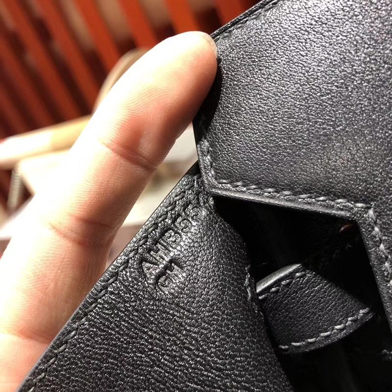 Hermes包包官网 爱马仕原厂Swift牛皮Birkin30铂金包 黑色 银扣
