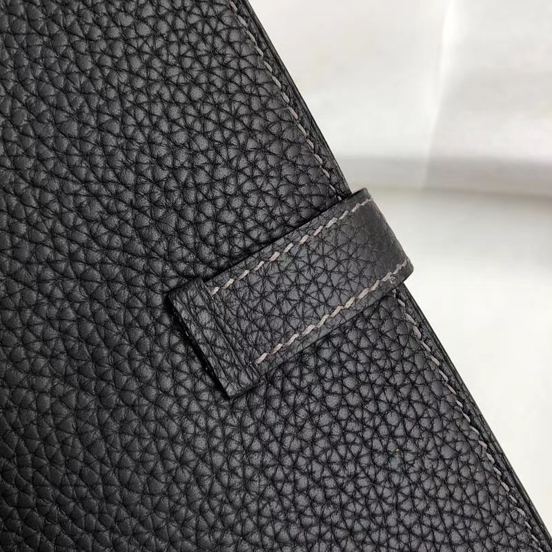 爱马仕长款钱包 Hermes Bearn西装夹 黑色Togo皮H扣长款钱夹手包 金扣