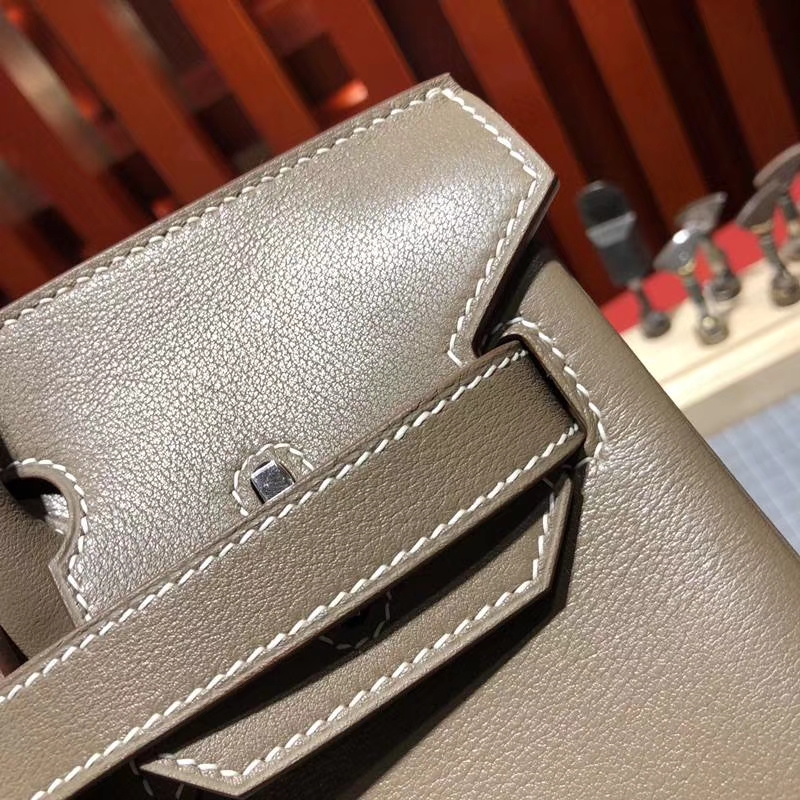 Hermes Birkin30CM 爱马仕大象灰原厂Swift牛皮铂金包 金扣