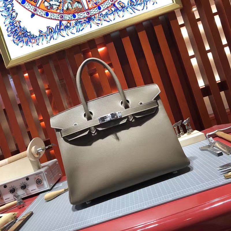 Hermes Birkin30CM 爱马仕大象灰原厂Swift牛皮铂金包 金扣