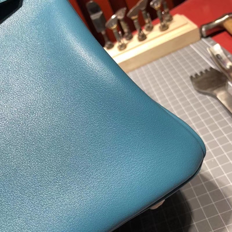 爱马仕包包官网 Hermes Birkin30CM 松石蓝原厂Swift牛皮铂金包 银扣