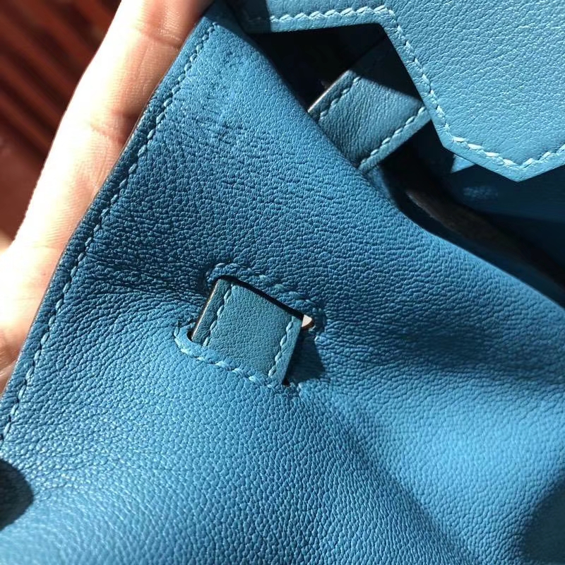 爱马仕包包官网 Hermes Birkin30CM 松石蓝原厂Swift牛皮铂金包 银扣