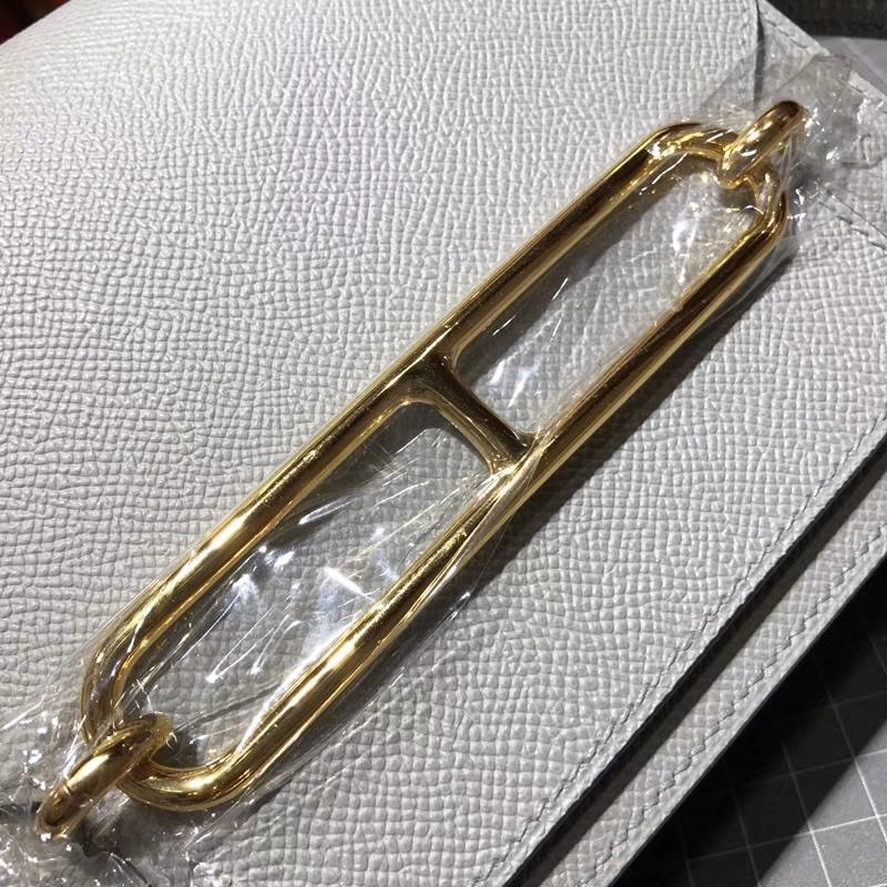 爱马仕包包官网 Hermes Roulis19CM 海鸥灰十字纹牛皮猪鼻子包 金扣