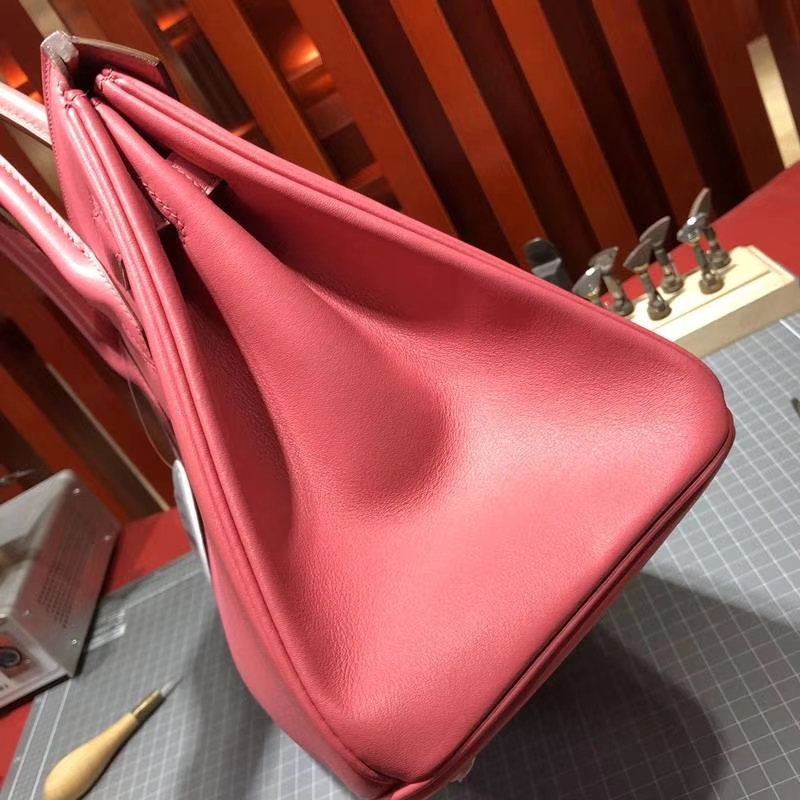 Hermes女包价格 爱马仕原厂Swift牛皮Birkin30铂金包 唇膏粉 金扣