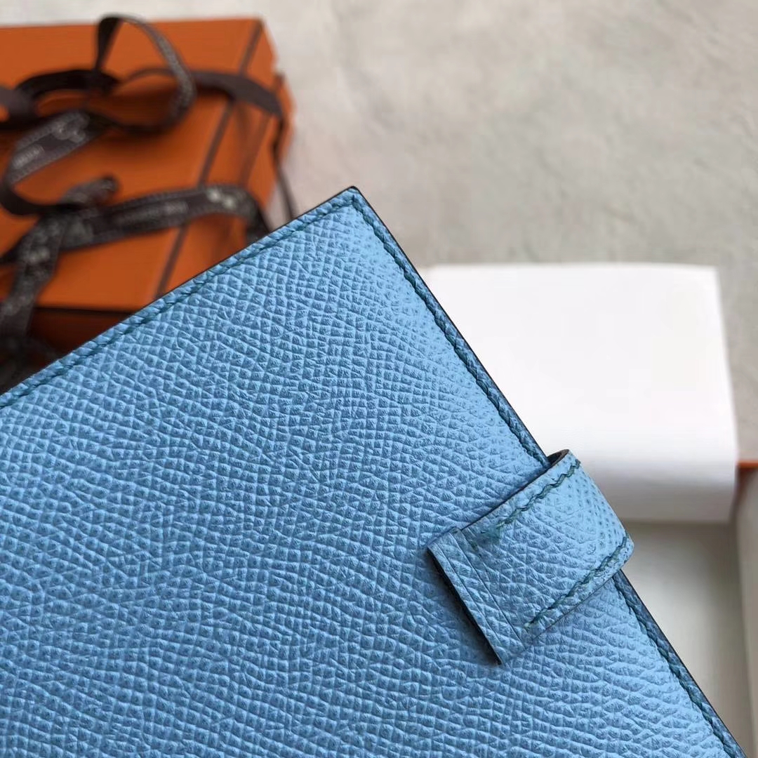 Hermes Bearn钱夹 爱马仕糖果蓝原厂Epsom牛皮短款钱包卡包 银扣