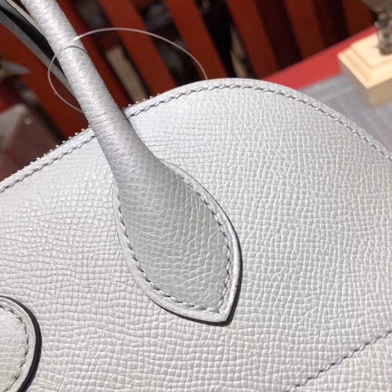 爱马仕包包批发 Hermes Bolide27CM 海鸥灰十字纹牛皮保龄球包