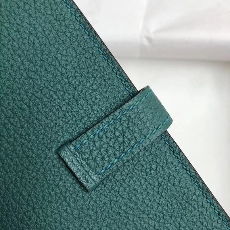Hermes Bearn钱夹 爱马仕原厂荔枝纹牛皮H扣西装夹钱包 苹果绿 金扣