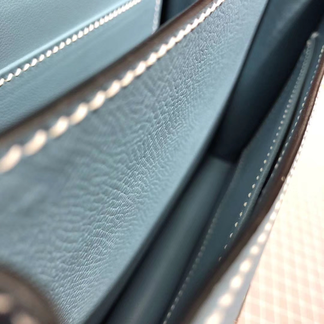 Hermes Constance19CM 爱马仕牛仔蓝原厂epsom牛皮空姐包 金扣