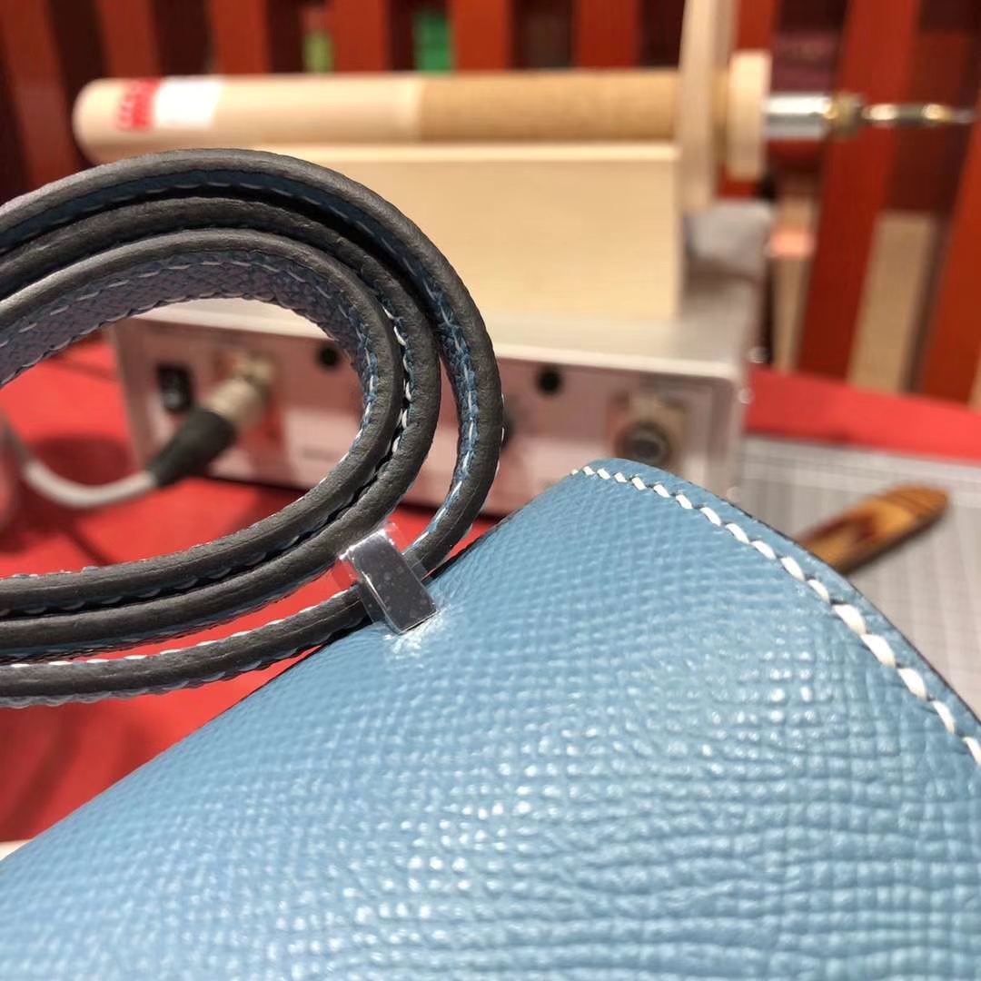 爱马仕康斯坦包尺寸 Hermes Constance19CM 牛仔蓝原厂epsom牛皮