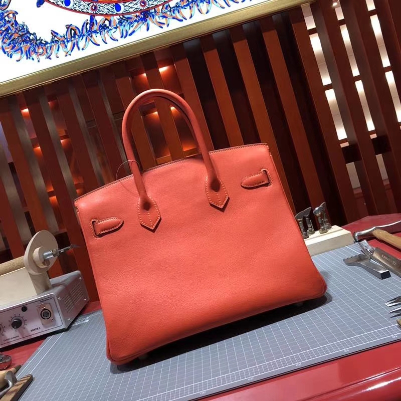 Hermes Birkin30CM 爱马仕火焰橙原厂Swift牛皮铂金包 金扣