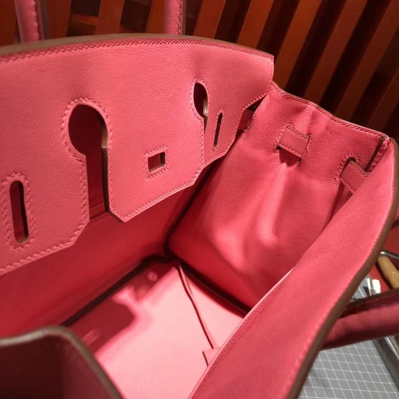 Hermes女包价格 爱马仕原厂Swift牛皮Birkin30铂金包 唇膏粉 金扣