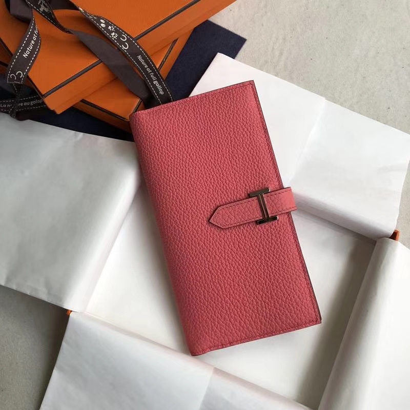 爱马仕钱包价格 Hermes Bearn西装夹 唇膏粉荔枝纹牛皮长款钱包