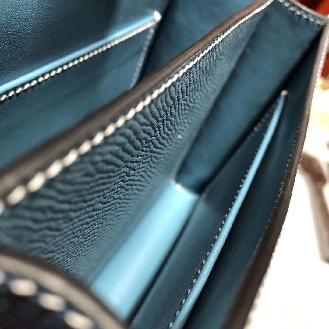 爱马仕康斯坦包尺寸 Hermes Constance19CM 牛仔蓝原厂epsom牛皮