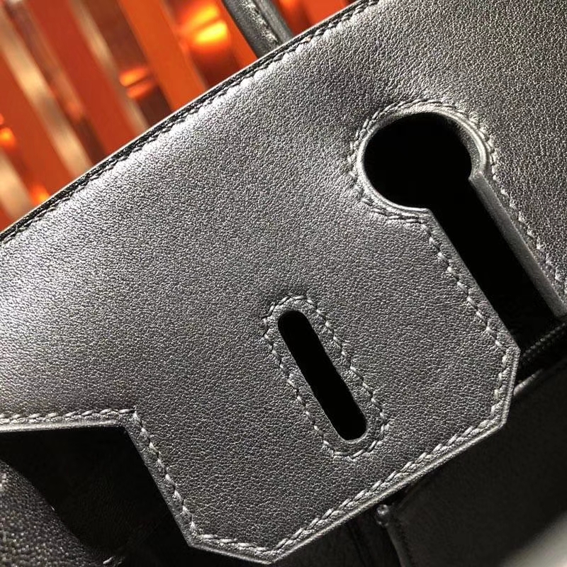 Hermes包包官网 爱马仕原厂Swift牛皮Birkin30铂金包 黑色 银扣