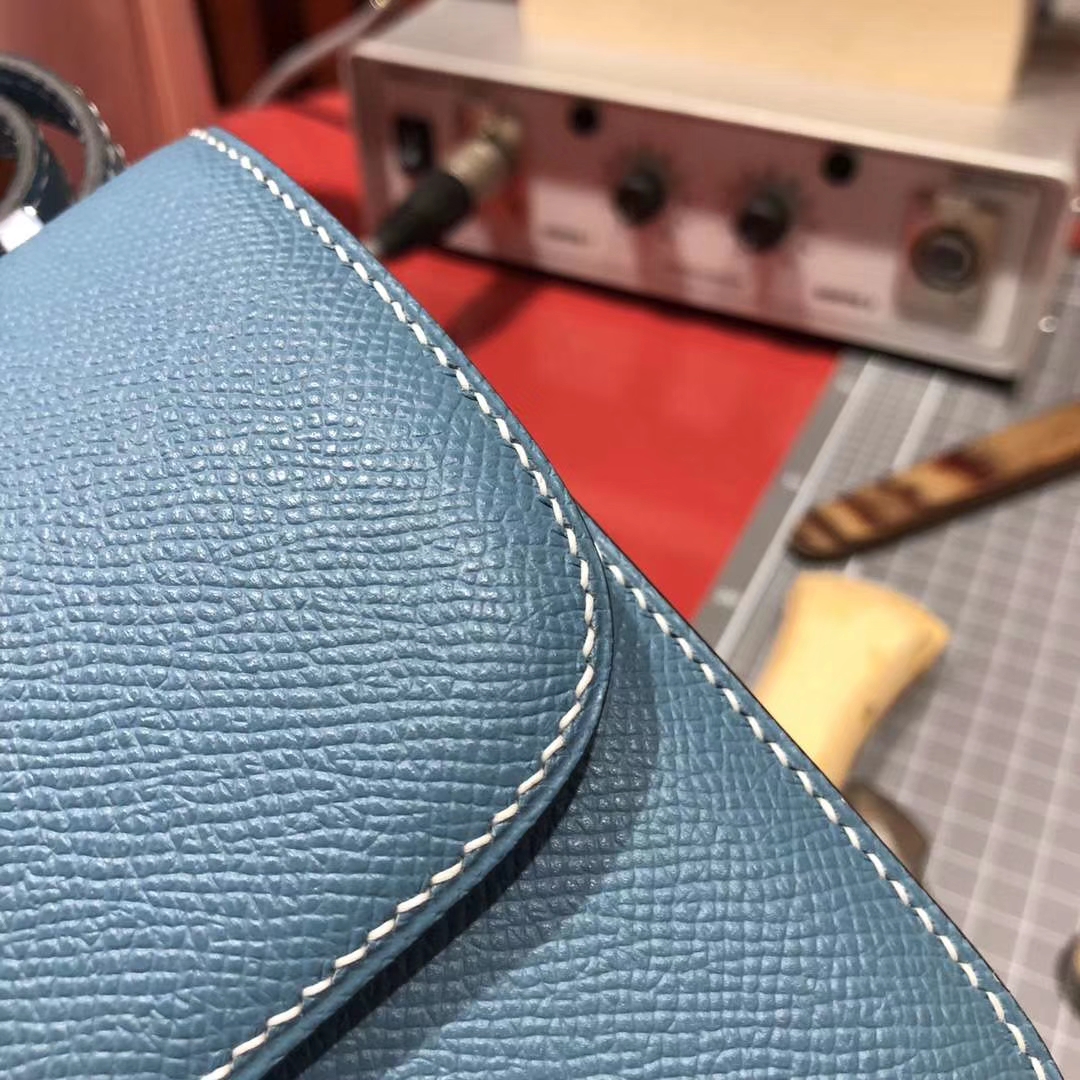 爱马仕康斯坦包尺寸 Hermes Constance19CM 牛仔蓝原厂epsom牛皮