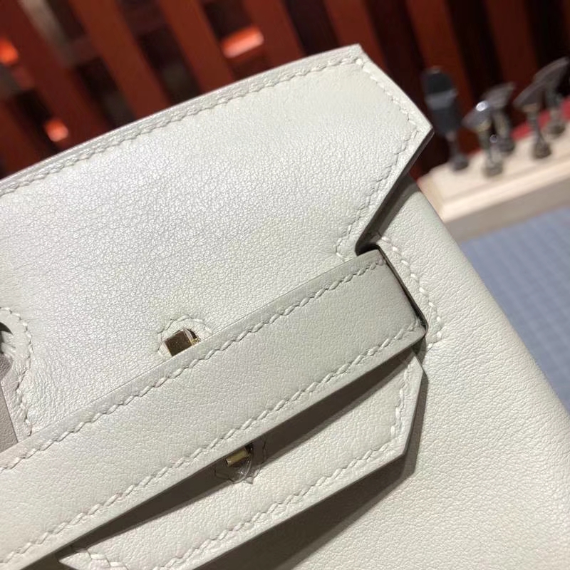 爱马仕Birkin包包 Hermes奶昔白原厂Swift牛皮铂金包Birkin30CM 金扣