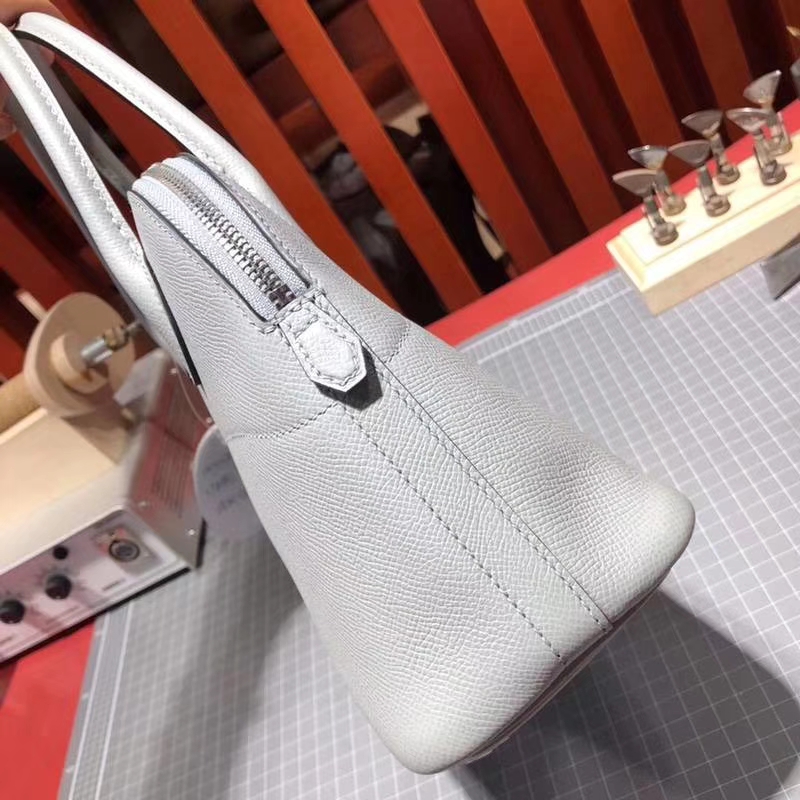 爱马仕包包批发 Hermes Bolide27CM 海鸥灰十字纹牛皮保龄球包
