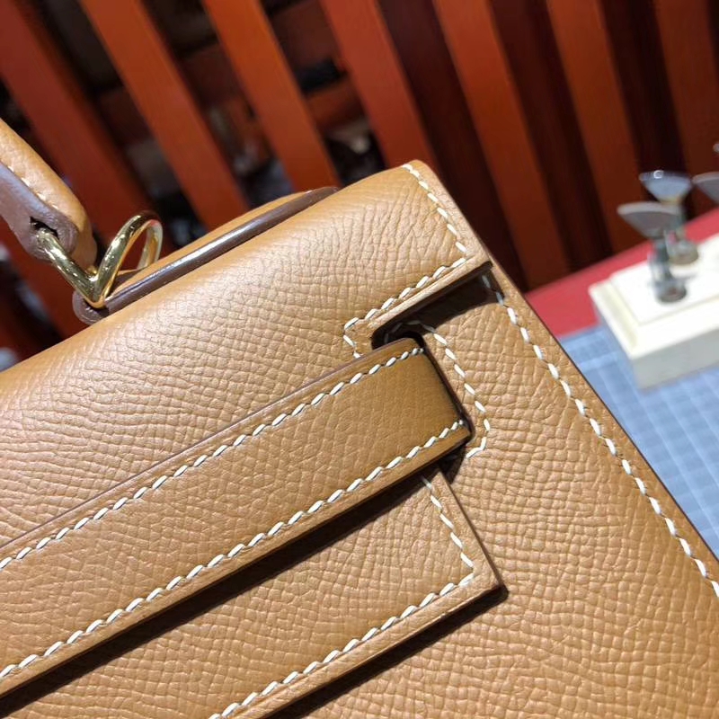 Hermes Kelly28CM 爱马仕土黄色Epsom牛皮凯莉包Kelly包包 金扣